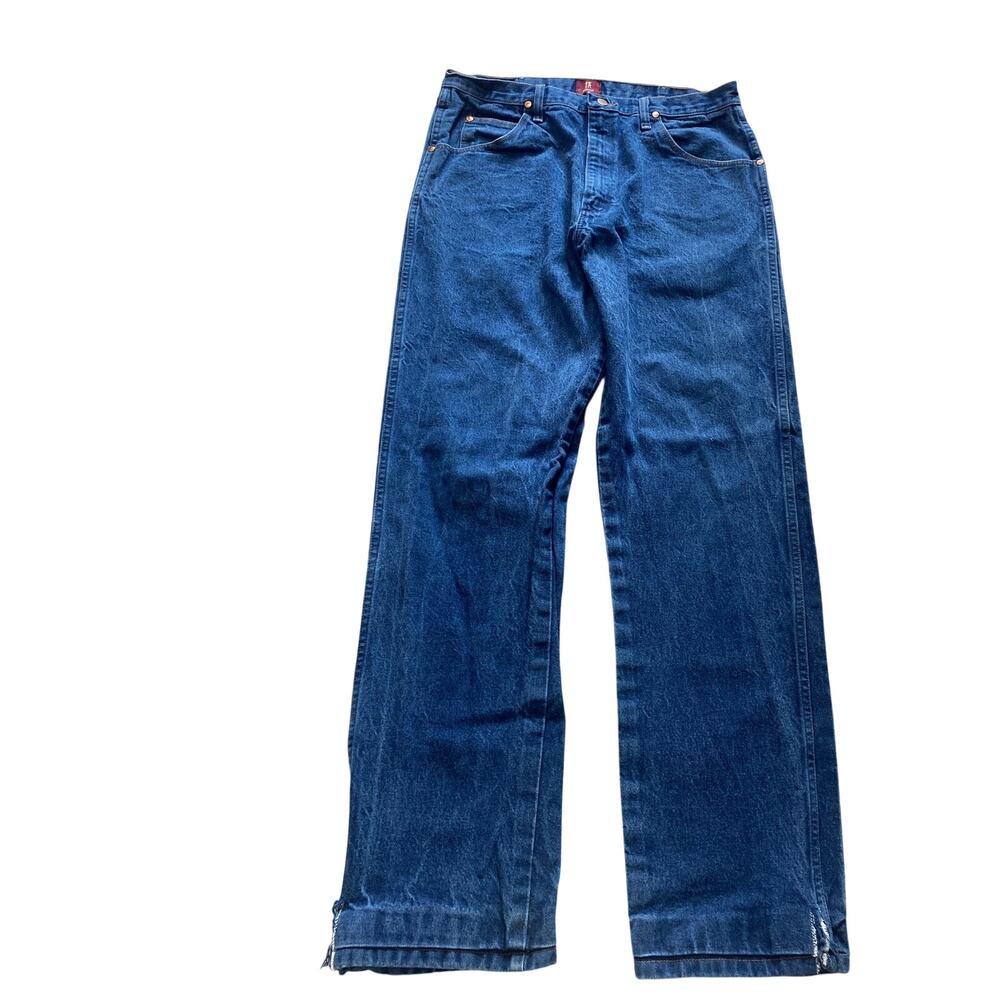 Wrangler 31MWZDN Relaxed Fit Jeans Men 36x33 (Tag 36x36) Altered Hem Blue Denim